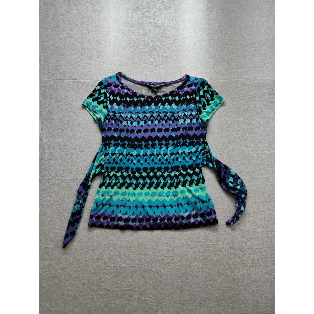 Perceptions Women Tunic Top 16 Purple Chevron Print Short Sleeve Summer Bohemian